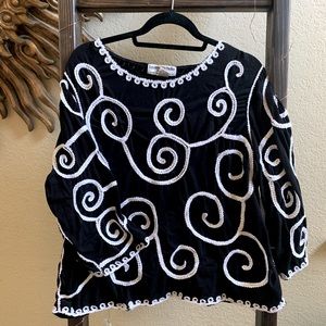 LAUREN MICHELLE BLACK LIGHTWEIGHT SWEATER 3X EMBELLISHED SILVER THREADS SOUTACHE